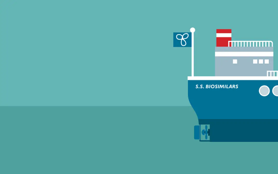 Are We Missing The Boat On Biosimilars? | Illustration of a boat labeled S.S. Biosimilars leaving port - Benefits Alliance