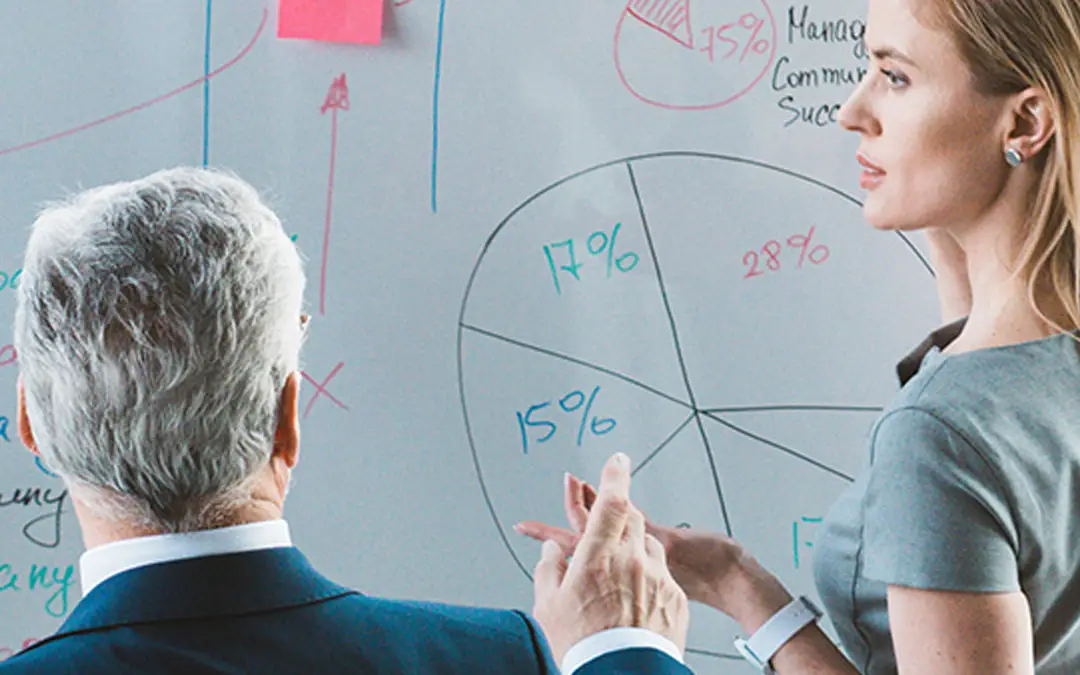 The Benefits Alliance Group Position on Compensation Disclosure | Female executive explaining a chart on a whiteboard to colleagues - Benefits Alliance