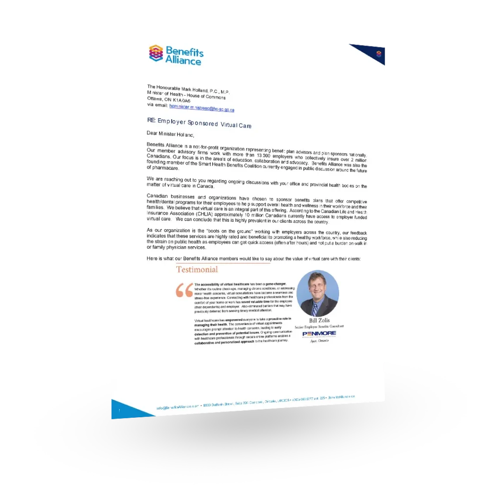 Virtual Care Letter - Benefits Alliance