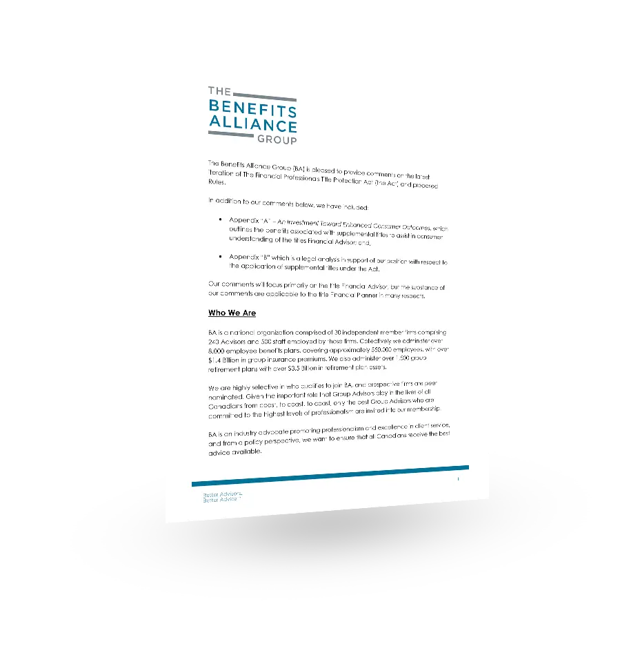 FSRA Submission - Benefits Alliance