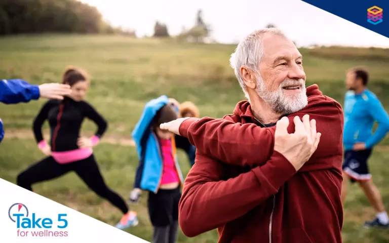 Helping Canadians retire in the age of longer lifespans - Older man stretching in the foreground - Benefits Alliance